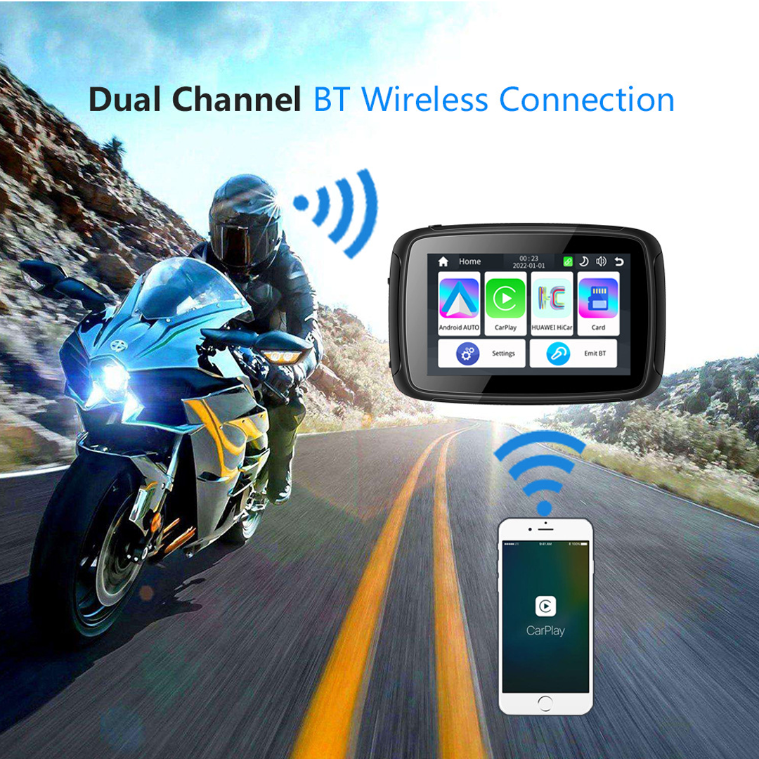 🌈15482 จอเสริม ติดตั้งรถมอเตอร์ไซค์ มีcarplay/android auto/Huawei hicar (เชื่อมต่อแบบไร้สายได้) หน้าจอ 5 นิ้ว กันน้ำ IP68